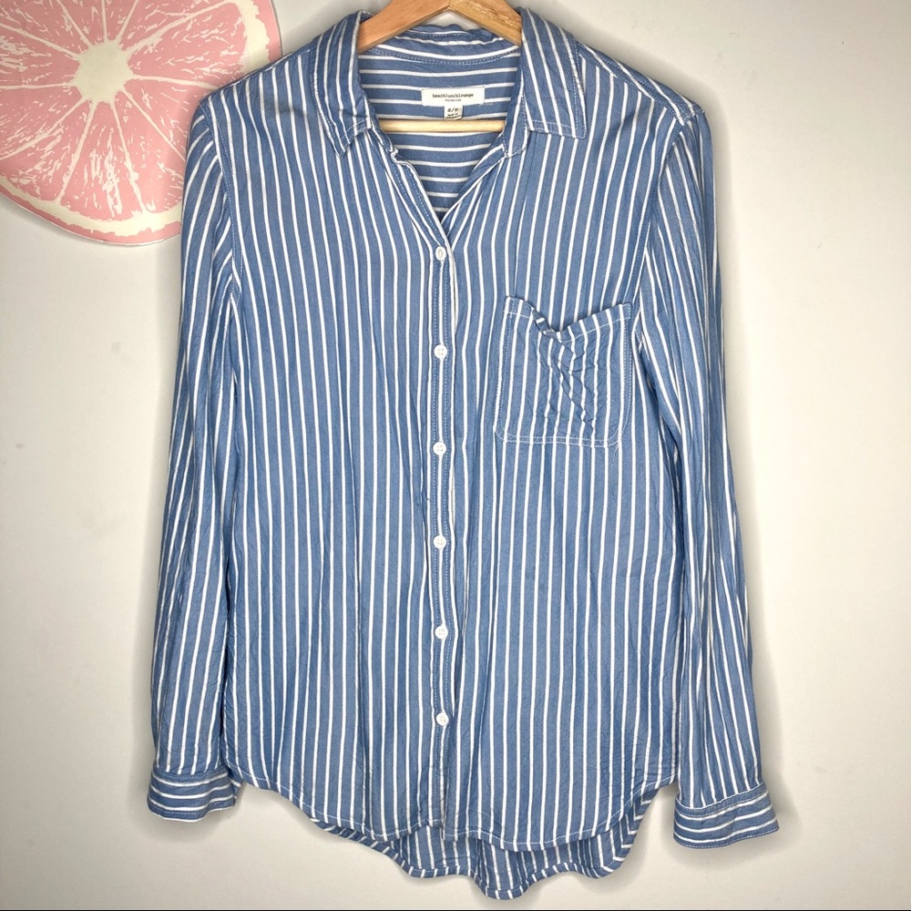 Beachlunchlounge button down blue stripe top small